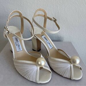 Jimmy Choo Ivory Pearl-Accent Slingback Heels